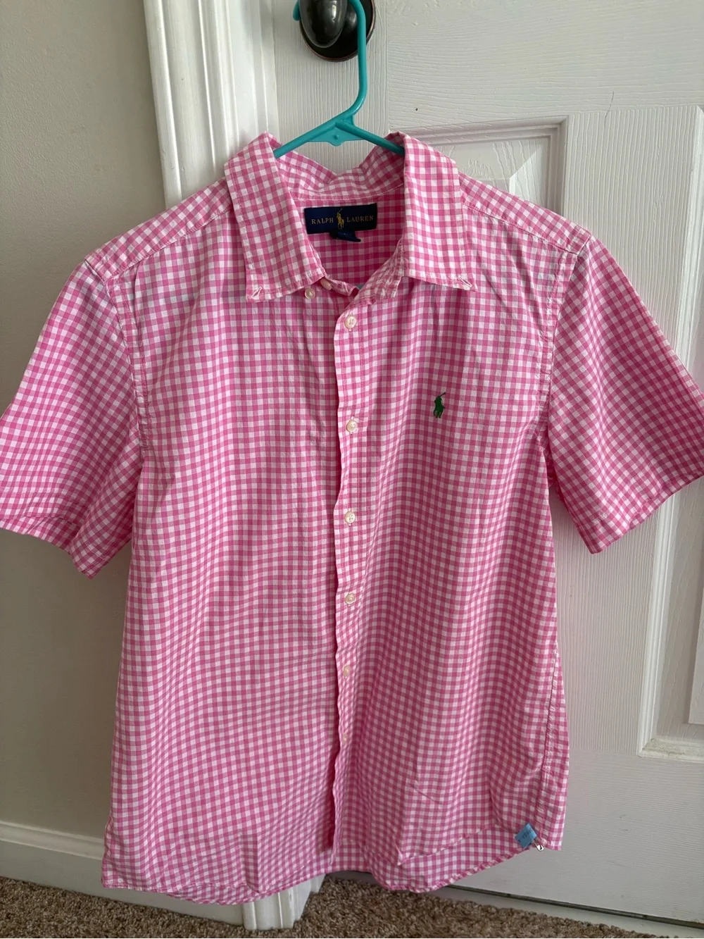 Ralph Lauren Pink Gingham Short-Sleeve Button-Down Shirt
